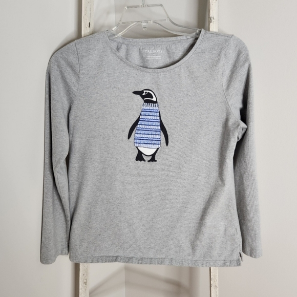 Talbots Tops - Talbots Top womens Medium beaded Penguin long sleeve 100% cotton graphic tee